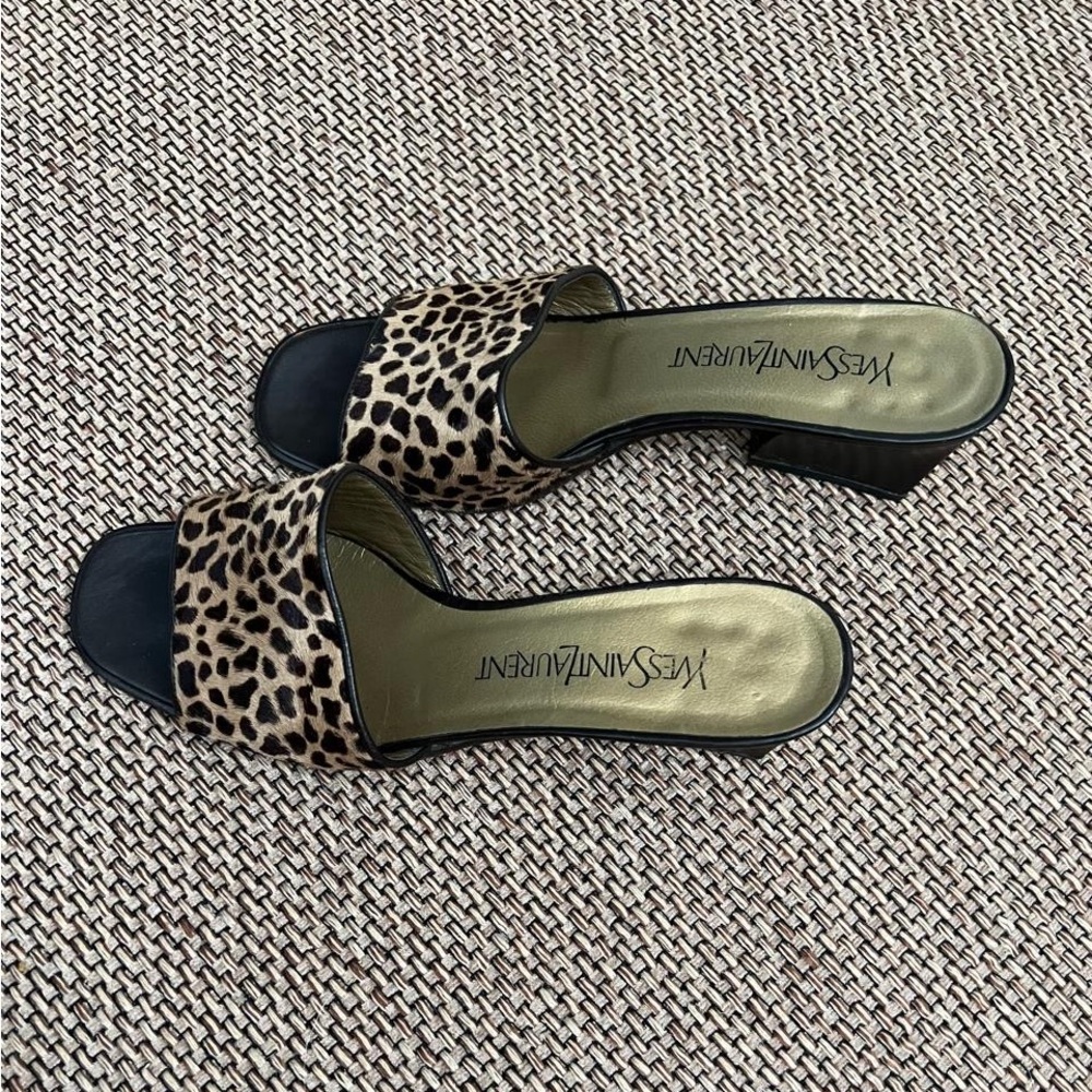 Yves Saint Laurent Leopard hair Print Slide Mules - Black & Brown - Picture 4 of 7